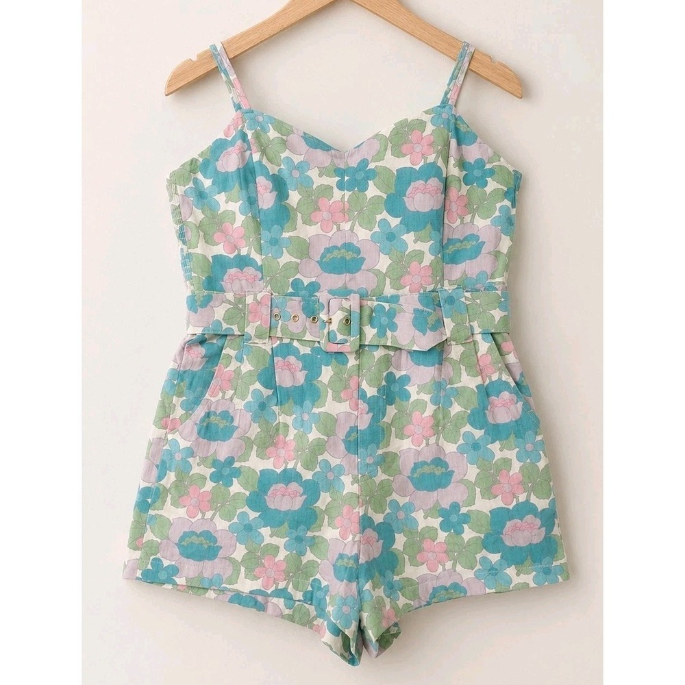 Show Me Your Mumu Sloane Romper Size XL Rare Floral Belted Mod Retro Summer
